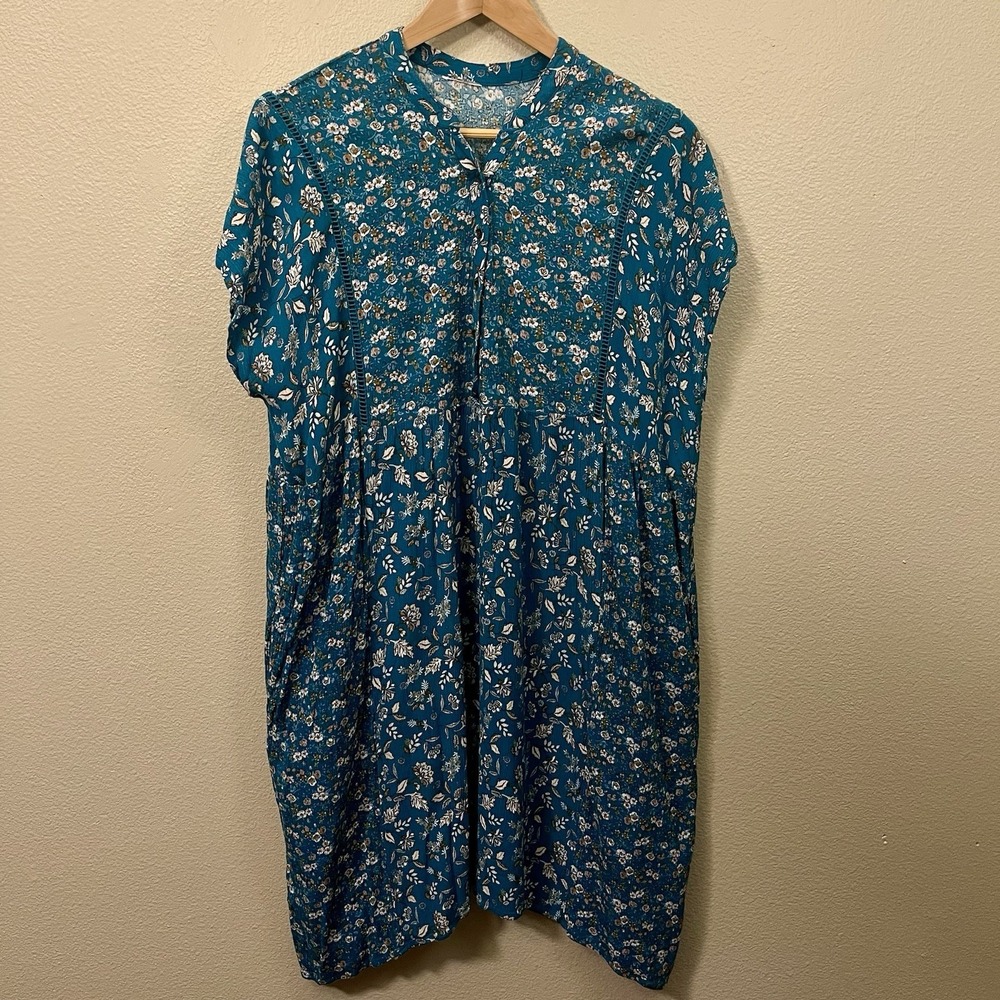 Women's Dainty Floral Oversized‎ Summer Dress Blue Light Country Sz L/ XL - READ